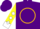 Purple, black 'ingenious racing' on gold circle, yellow sleeves, white diamonds and cuffs