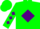 Green, purple 'd' in diamond frame, purple diamonds on sleeves