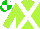 Lime green, white cross sashes, green and white quartered cap