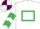 WHITE, emerald green hollow box & chevrons on sleeves, maroon & white quartered cap