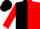 Black and red halves, white and orange 'o', black and red opposing sleeves