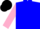 Blue, pink sleeves, black cap