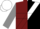 Burgundy and black diagonal halves, white sash, white hoop on grey sleeves, black, grey and white cap
