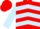 Red, light blue chevrons and sleeves, red cap