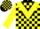 Black, yellow triangular panel, yellow blocks on sleeves
