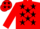 Red, black stars, red sleeves, red cap, black stars