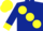 Dark blue, large yellow spots, yellow cuffs and cap