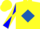 Fluorescent yellow, royal blue diamond frame, blue and yellow diagonal quartered sleeves