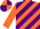 Orange and purple diagonal stripes, orange sleeves, orange and purple quartered cap
