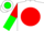 White, green 'sp' on red ball, red and green halved sleeves