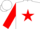 White, white 'jrc' on red star, red cuffs on sleeves