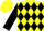 Yellow, black diamonds on half, yellow and black opposing sleeves