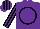 Purple, black circle, black stripes on sleeves, purple cap, black stripes