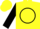 Yellow, black circle on yellow 'rcz', yellow bars on black sleeves, yellow cap