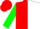 Red and white halves, green sleeves