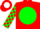 Red, white 'ml' in green ball, red and green checked sleeves
