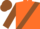 Orange, brown sash and 'j', brown sleeves, orange band, orange and brown cap