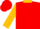 Red, gold collar and horsehead, gold cuffs on sleeves, red cap