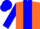 Orange, blue panel, blue cuffs on sleeves, blue cap