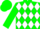 Green, white diamonds, white diamond stripe on green sleeves