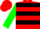 Red, green and black hoops, green sleeves, red and black cuffs