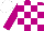 Violet and white check, white cap
