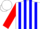 White, blue stripes, red sleeves, blue cuffs