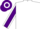 White, blue horses head, purple sleeves, white seams, purple and white hooped cap