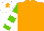 Orange, Light Green and White hooped sleeves, White cap, Orange star