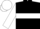 Black, logo in white hoop, white hoop on sleeves, white cap