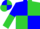 Blue and lime quarters, blue and lime halved sleeves