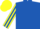 royal Blue body, yellow arms, royal blue striped, yellow cap, royal blue striped
