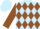 Light blue body, brown diamonds, brown arms, light blue cap