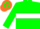 Green, orange 'oc' in white hoop, white hoop on green sleeves