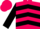 Hot pink, black 'w', black chevrons and cuffs on sleeves