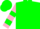 Green, pink horseshoe, pink sleeves, green hoop, pink and green stripes on cap