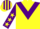 Yellow, purple chevron, purple sleeves, yellow stars, purple & yellow striped cap