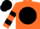 Orange, orange 'gjr' on black ball, black bars on sleeves, black cap