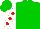 Green, white crown, red dots on white sleeves, green cap