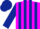 Magenta, dark blue stripes on sleeves, dark blue cap