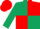 Dark green and red (quartered), dark green sleeves, red cap