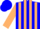 Blue, tan stripes, tan stripes on sleeves, blue cap