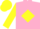 Pink, yellow diamond, pink band on yellow sleeves, yellow cap