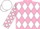 Pink, white band of diamonds, checked sleeves, white cap