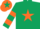 Dark green, orange star, hooped sleeves, orange cap, dark green star