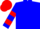 Blue body, red hoops on arms, red cap