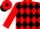 Red and black diamonds, red sleeves, black armbands and cuffs, red cap, black diamond and peak