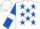 White, royal blue stars, royal blue sleeves, white armlets
