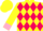 Yellow, blue and hot pink diamonds, pink cuffs on yellow sleeves