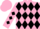 Pink, black 'd' on pink diamond, black diamonds